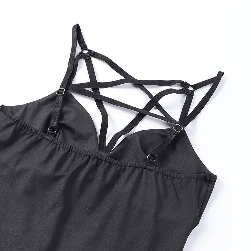 Gothic Pentagram One Piece, Backless Swimsuit For Women