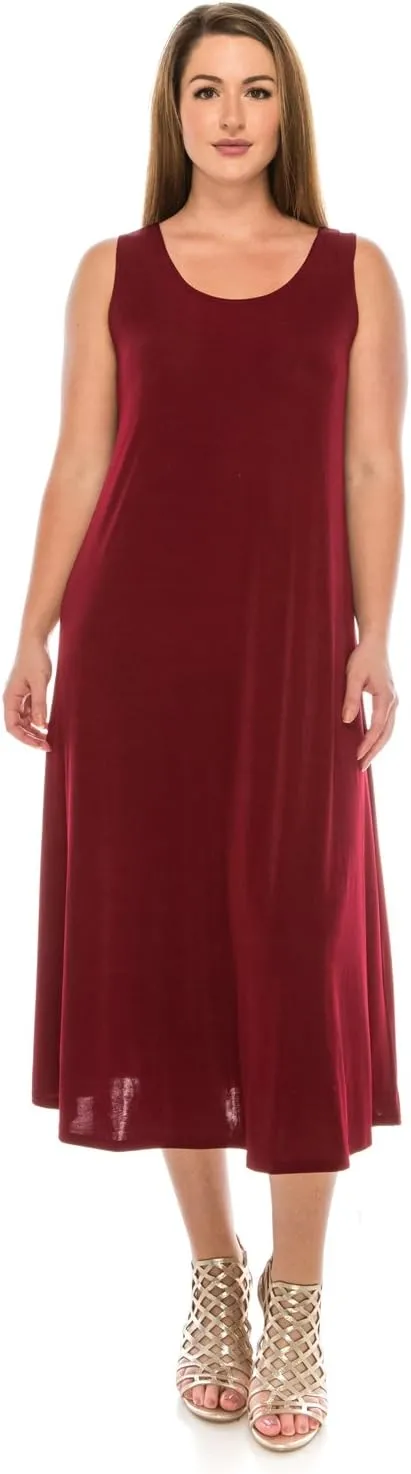 Jostar Women's Tank Long Dress  Plus Size Sleeveless Scoop Neck Casual Swing Flowy Solid T Shirt One Piece