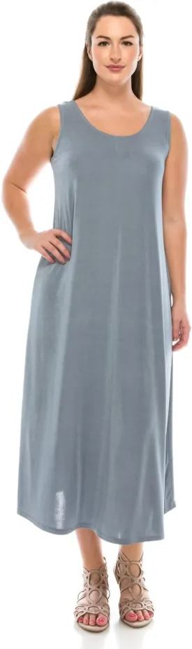 Jostar Women's Tank Long Dress  Plus Size Sleeveless Scoop Neck Casual Swing Flowy Solid T Shirt One Piece