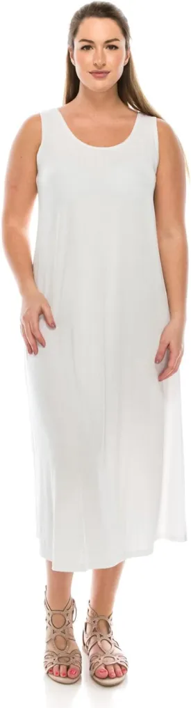 Jostar Women's Tank Long Dress  Plus Size Sleeveless Scoop Neck Casual Swing Flowy Solid T Shirt One Piece