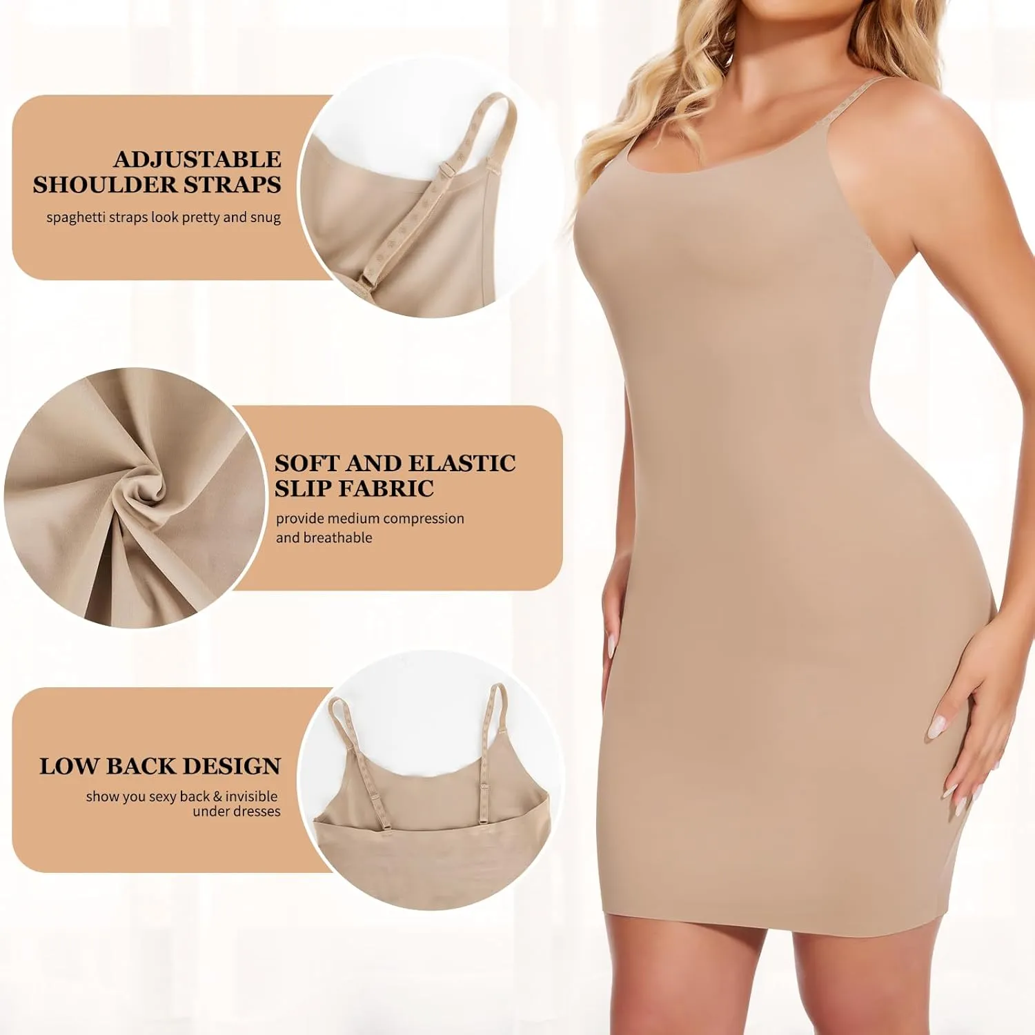 JOYSHAPER Body Shaper for Women Full Slips for Under Dress Adjustable Spaghetti Strap