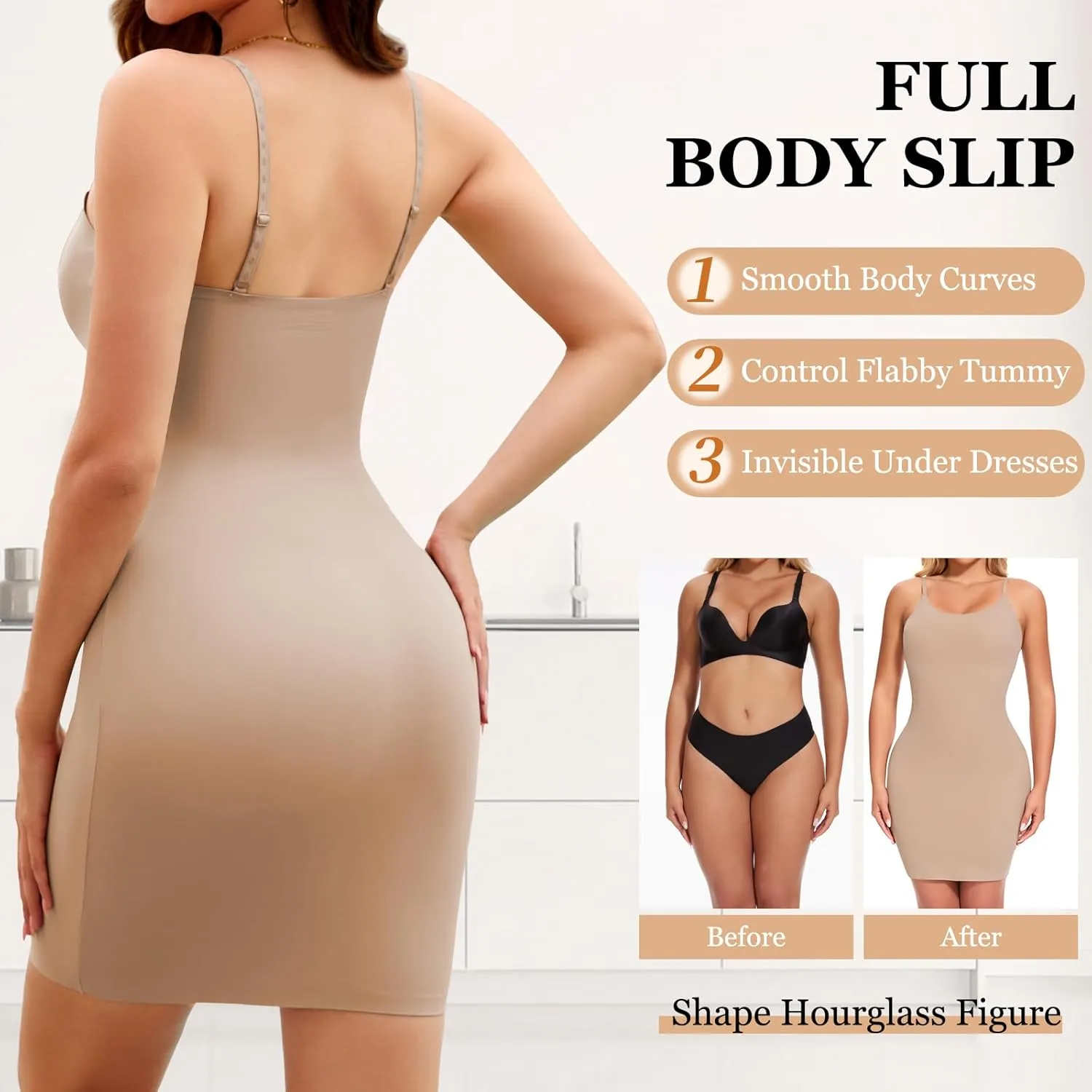 JOYSHAPER Body Shaper for Women Full Slips for Under Dress Adjustable Spaghetti Strap