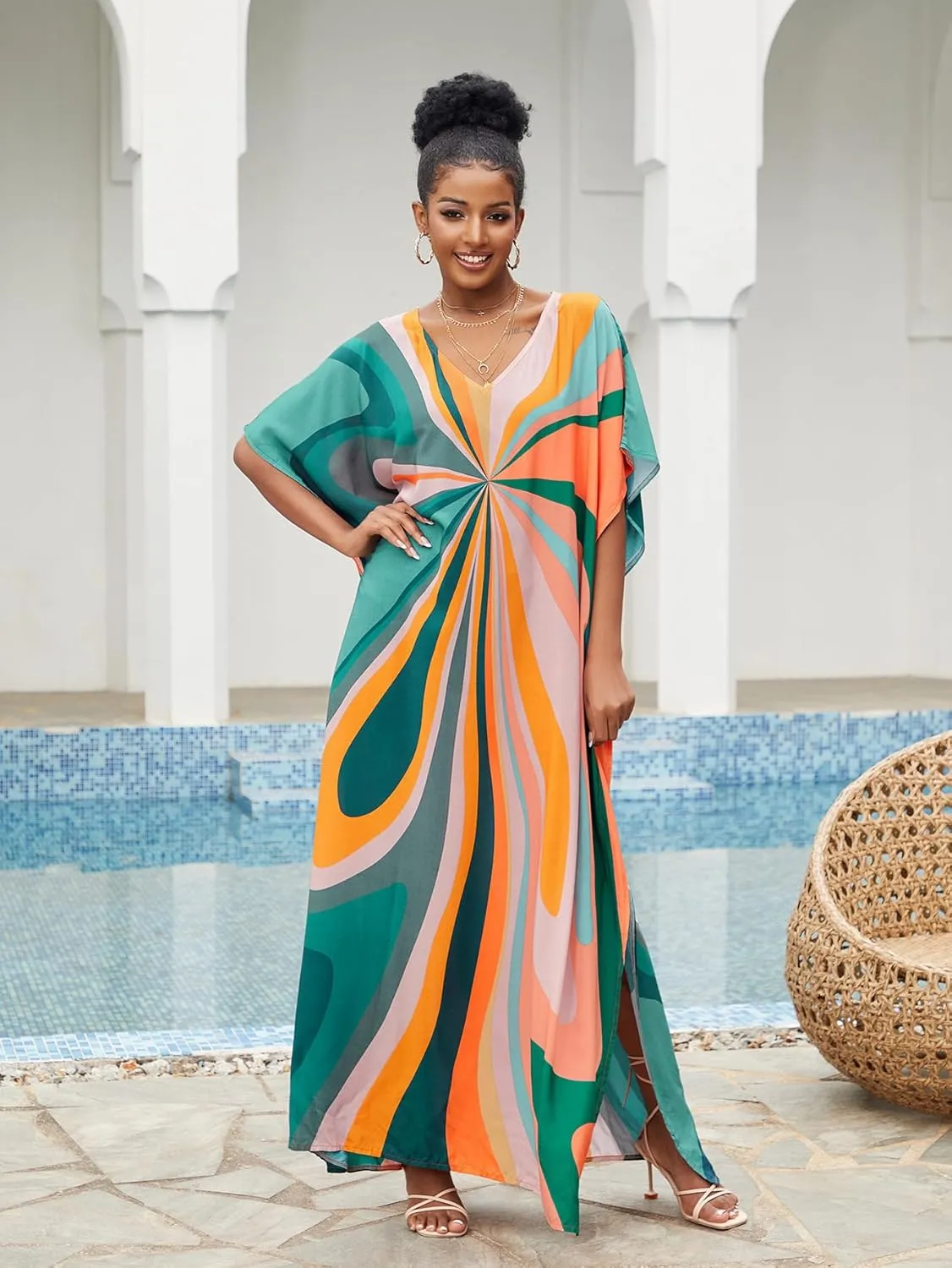 kaftan dresses for women Ethnic Print Kaftan Beach Dress Plus Size Swimsuit Cover Up
