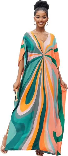kaftan dresses for women Ethnic Print Kaftan Beach Dress Plus Size Swimsuit Cover Up