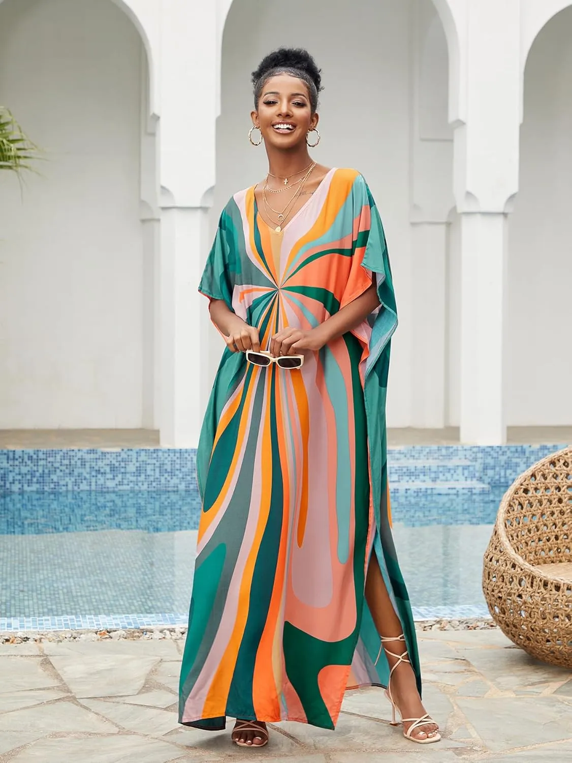 kaftan dresses for women Ethnic Print Kaftan Beach Dress Plus Size Swimsuit Cover Up