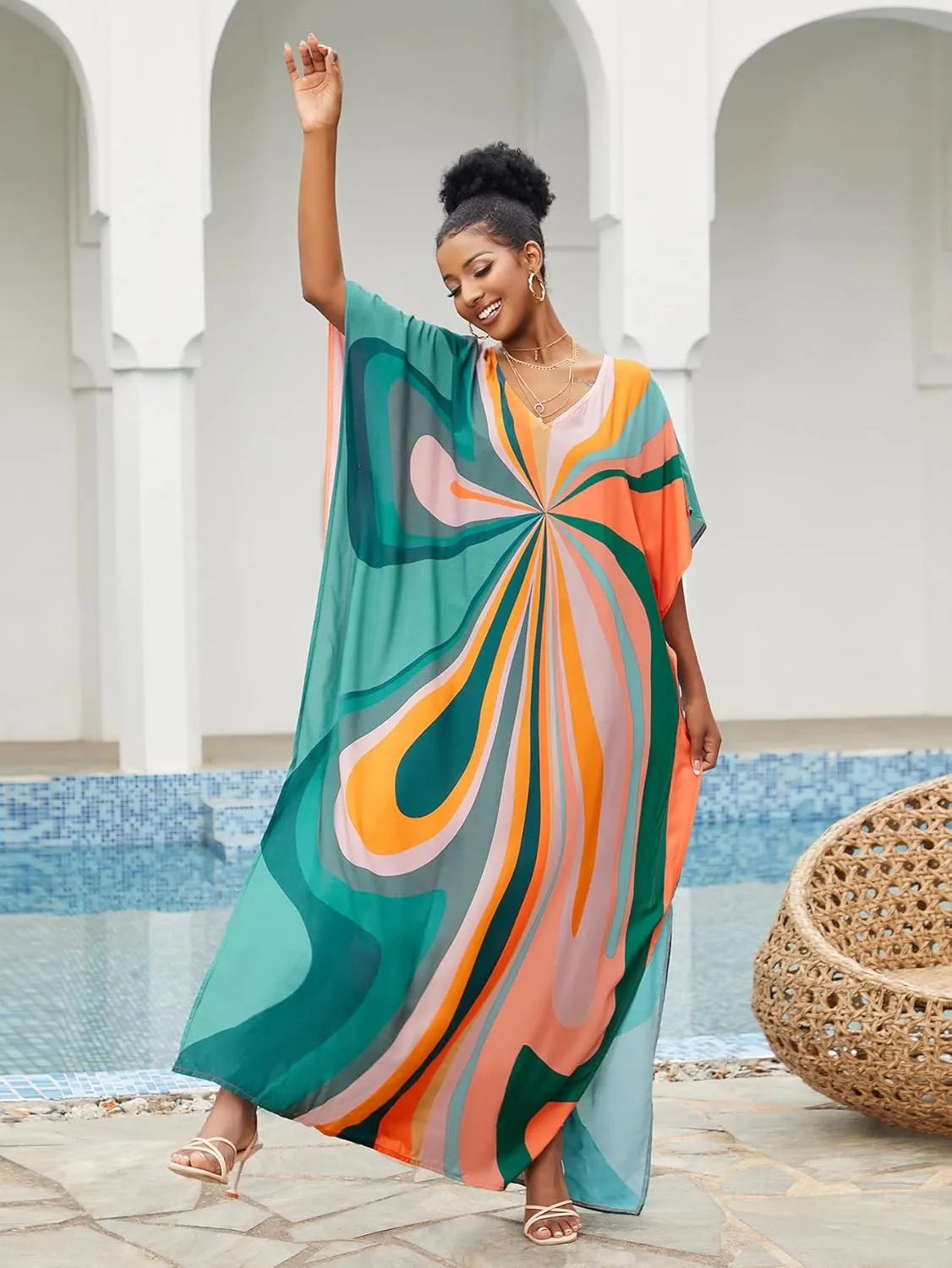 kaftan dresses for women Ethnic Print Kaftan Beach Dress Plus Size Swimsuit Cover Up