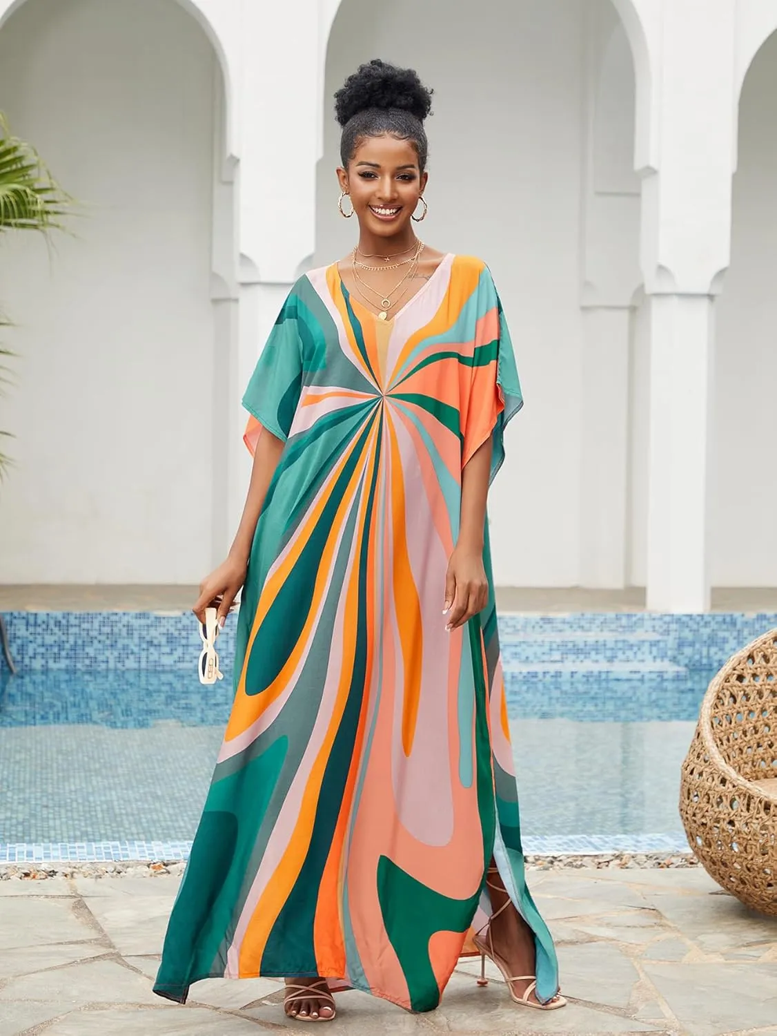 kaftan dresses for women Ethnic Print Kaftan Beach Dress Plus Size Swimsuit Cover Up