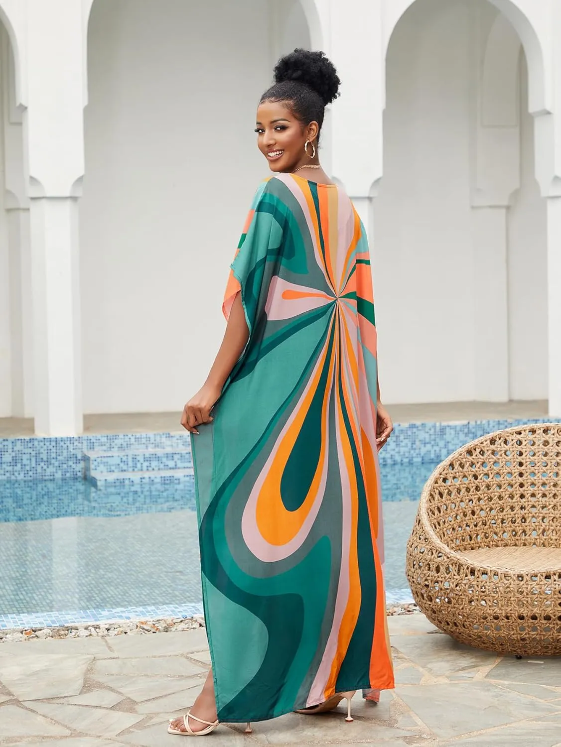 kaftan dresses for women Ethnic Print Kaftan Beach Dress Plus Size Swimsuit Cover Up