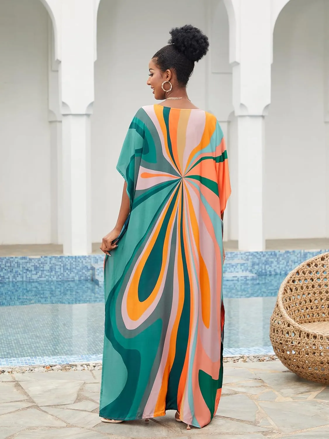 kaftan dresses for women Ethnic Print Kaftan Beach Dress Plus Size Swimsuit Cover Up