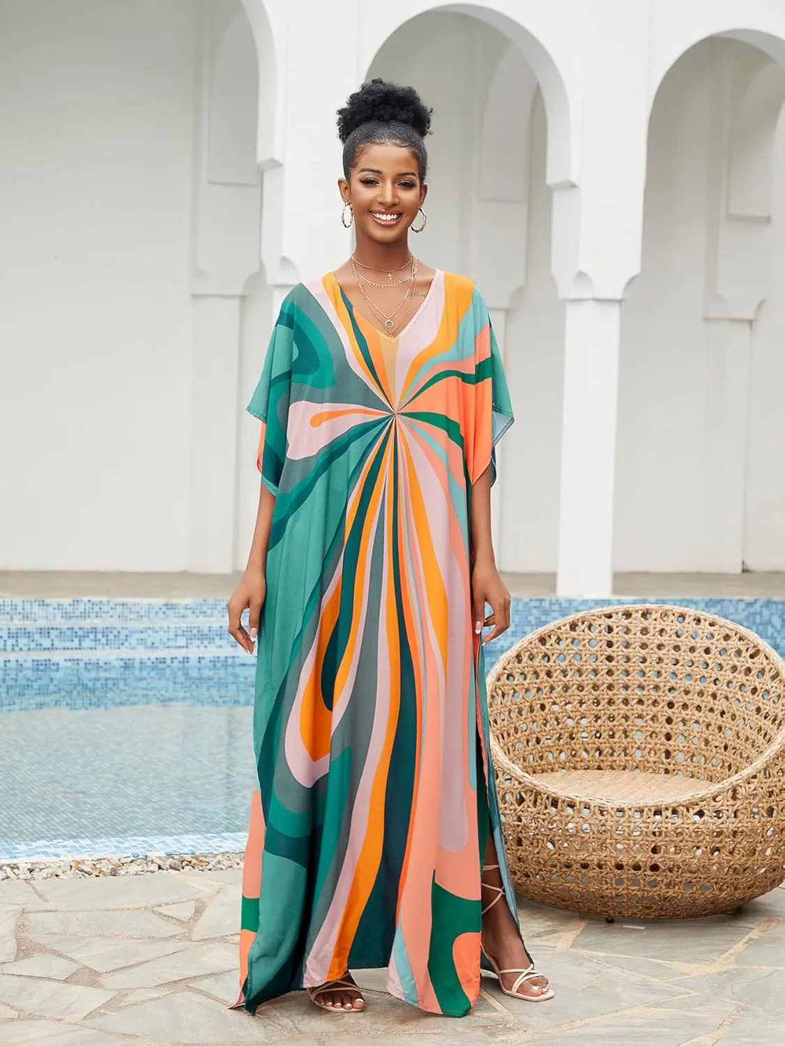 kaftan dresses for women Ethnic Print Kaftan Beach Dress Plus Size Swimsuit Cover Up