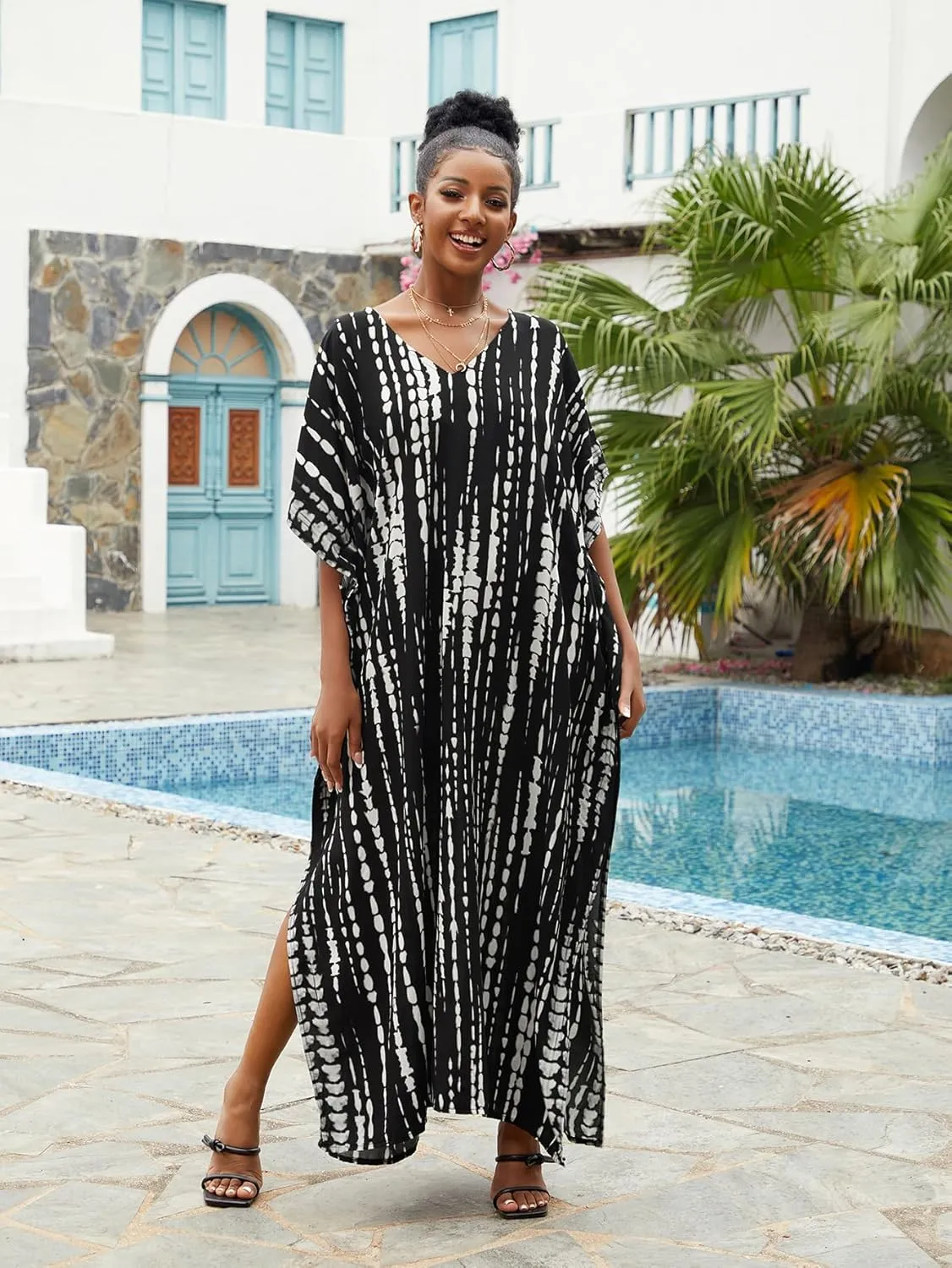 Kaftan for Women Plus Size Bathing Suit Cover up Batwing Dress Loose fit Moroccan Caftan mumu Dresses for Women