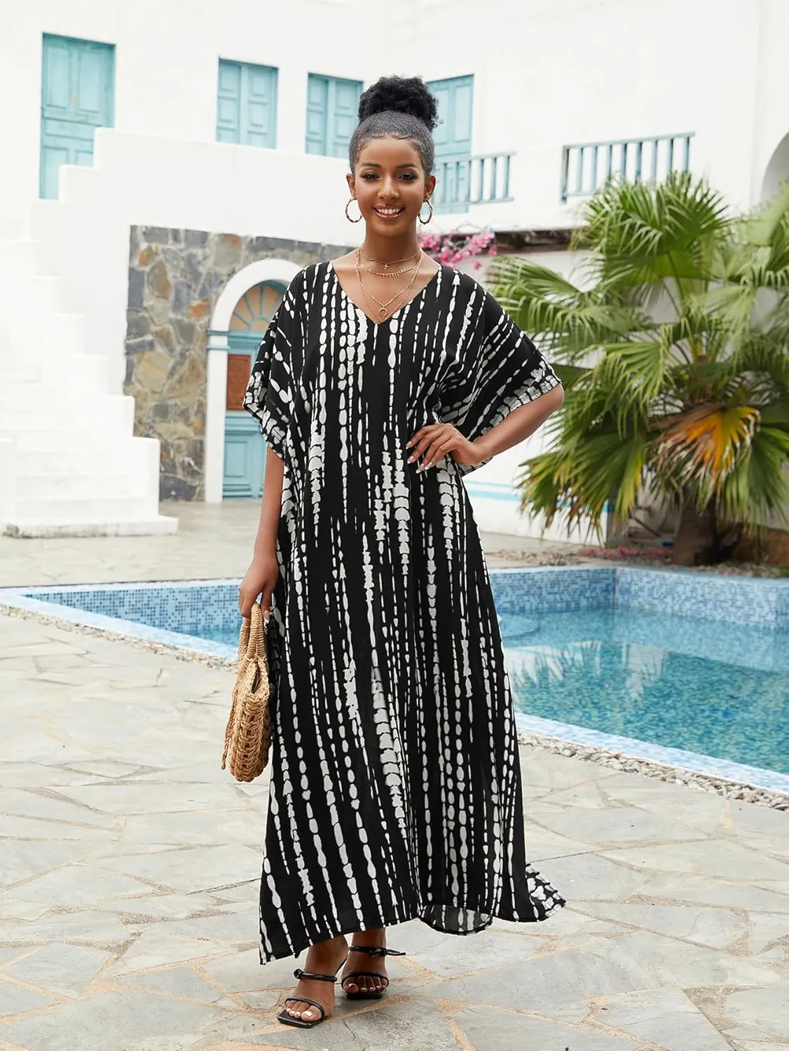 Kaftan for Women Plus Size Bathing Suit Cover up Batwing Dress Loose fit Moroccan Caftan mumu Dresses for Women
