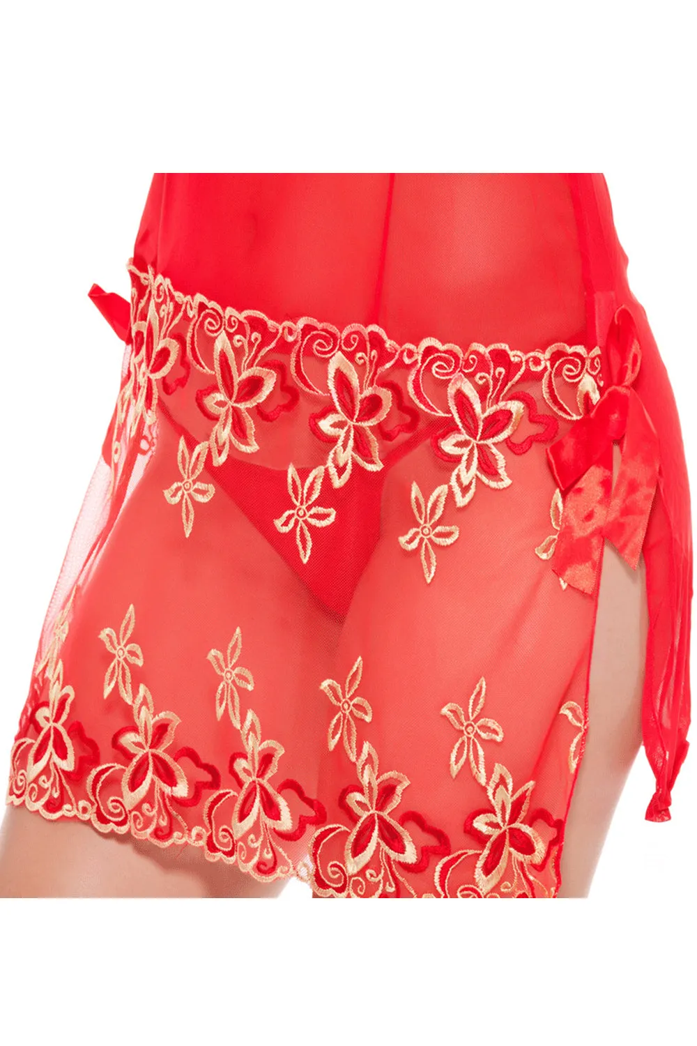 Ketty More Women See Through Superb Lace Pattern Thin Straped Shoulder Above Knee Nightwear Lingerie-KMWL190