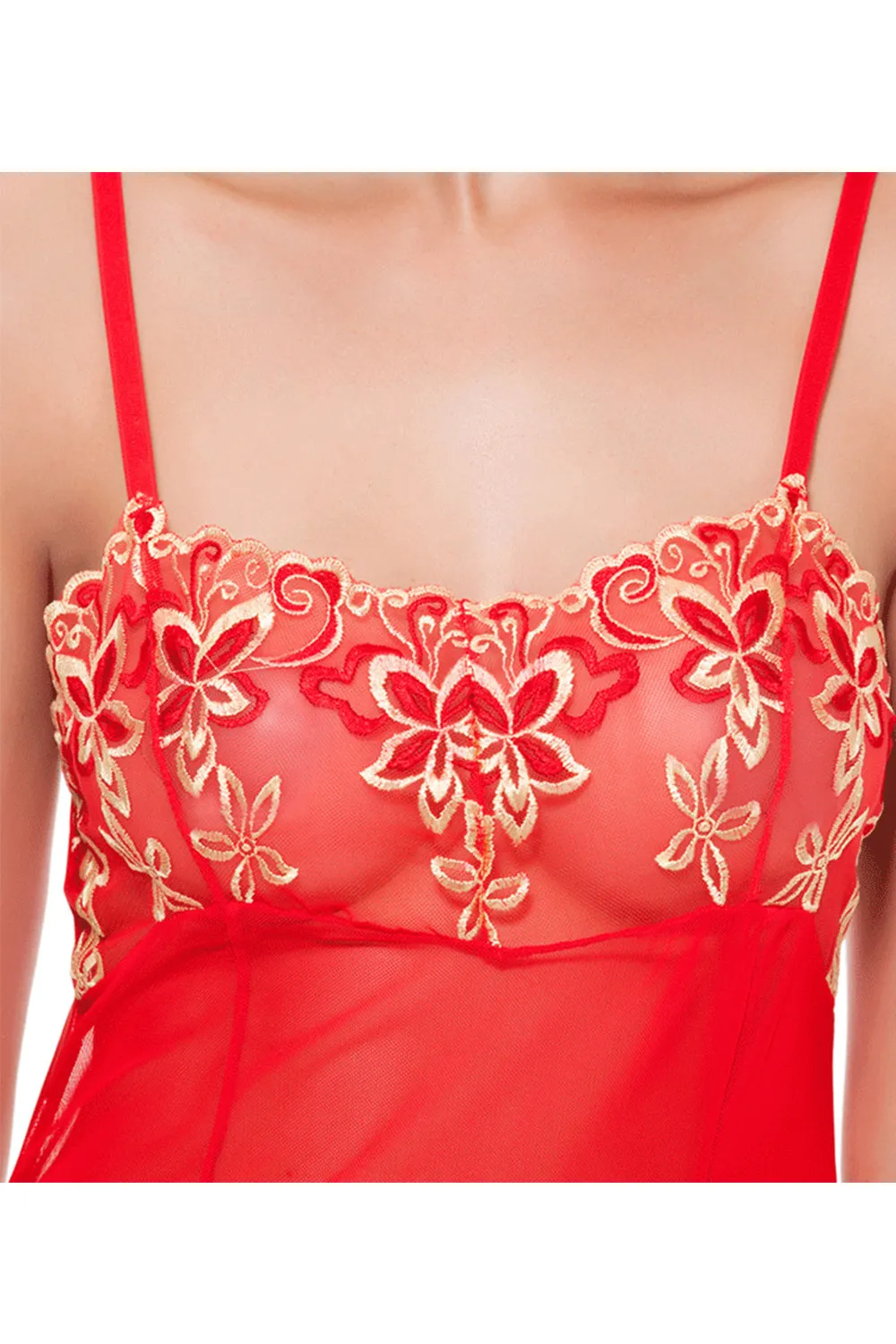 Ketty More Women See Through Superb Lace Pattern Thin Straped Shoulder Above Knee Nightwear Lingerie-KMWL190