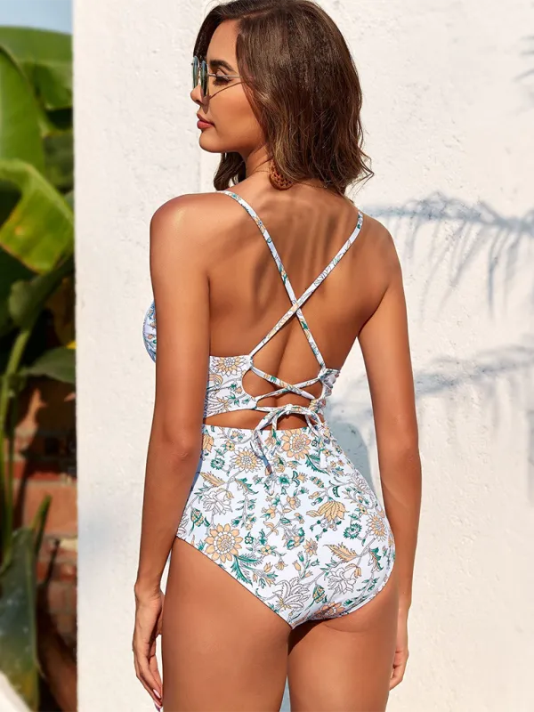 Luna Strappy Smocked One-piece Swimsuit (shawl not included)