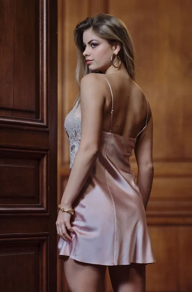 Marjolaine 'Vita' Rose Quartz & Grey Silk Nightie