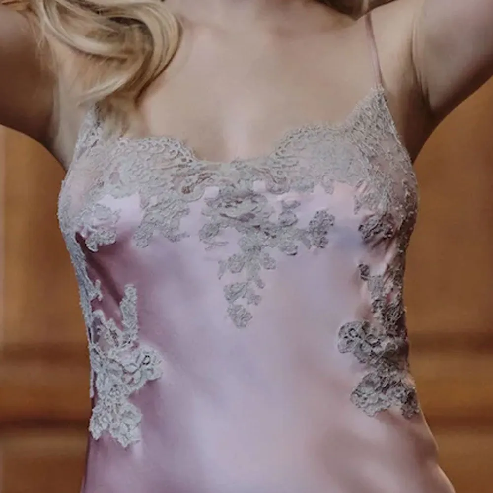 Marjolaine 'Vita' Rose Quartz & Grey Silk Nightie