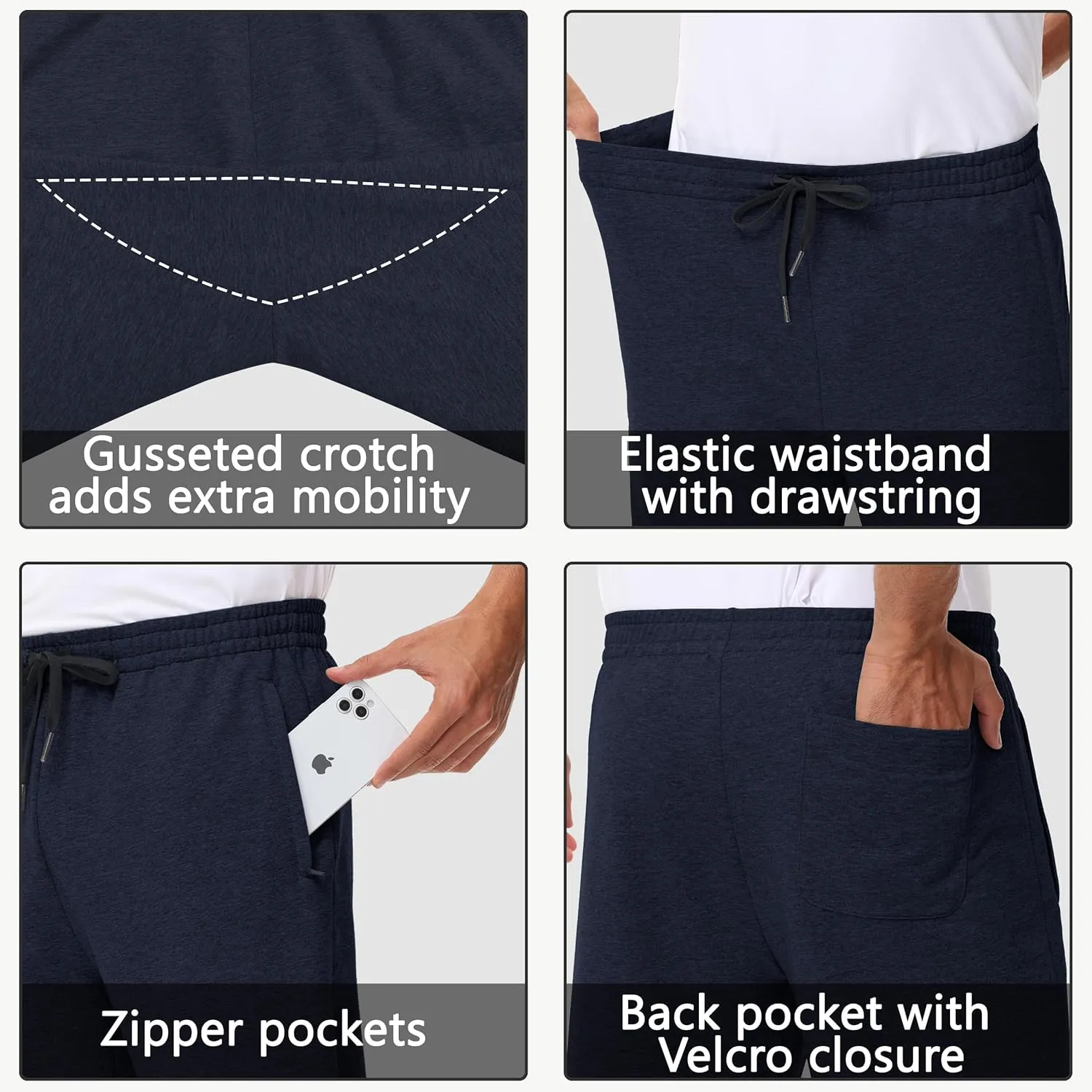 Men's 30" 34" 36" Cotton Yoga Sweatpants - Athletic Casual Lounge Open Bottom Straight Leg Loose Pants Zipper Pockets
