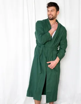 Men's Green Solid Color Flannel Robe