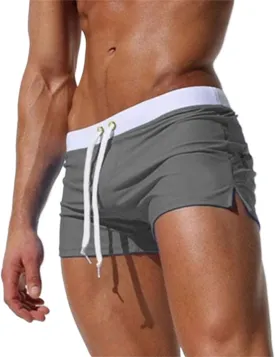 Men's Swim Trunks Color Block Drawstring Shorts Quick Dry Breathable Shorts Summer Beach Trunks with Zipper Pockets
