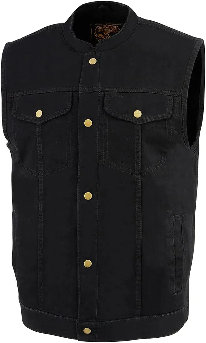 Milwaukee Leather DM2238 Men's Classic Black Denim Club Style Vest with Snap Button Closure