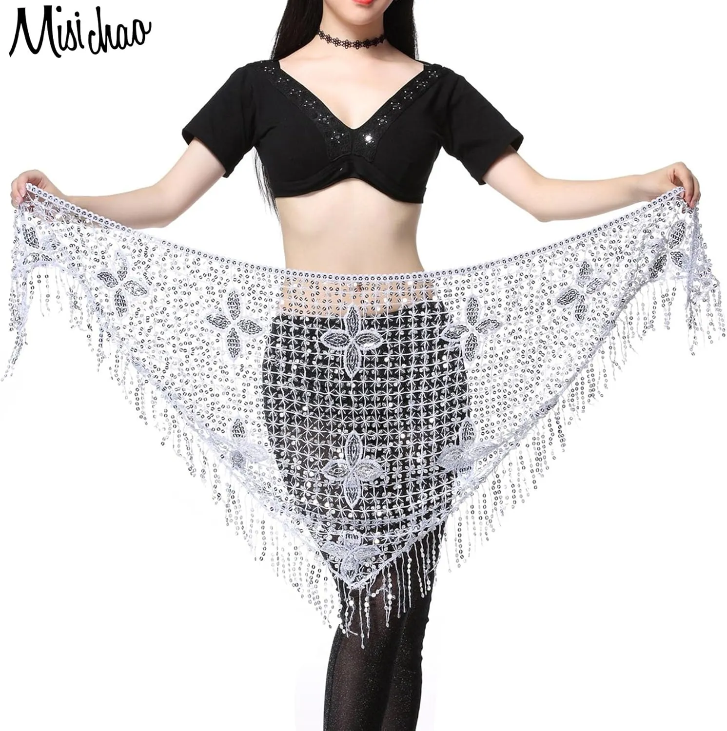 MISI CHAO Belly Dance Hip Scarf - Hip Skirt Belly Dancing Belt Triangle Shawl Tassel Belts Waist Chain for Women/Girls