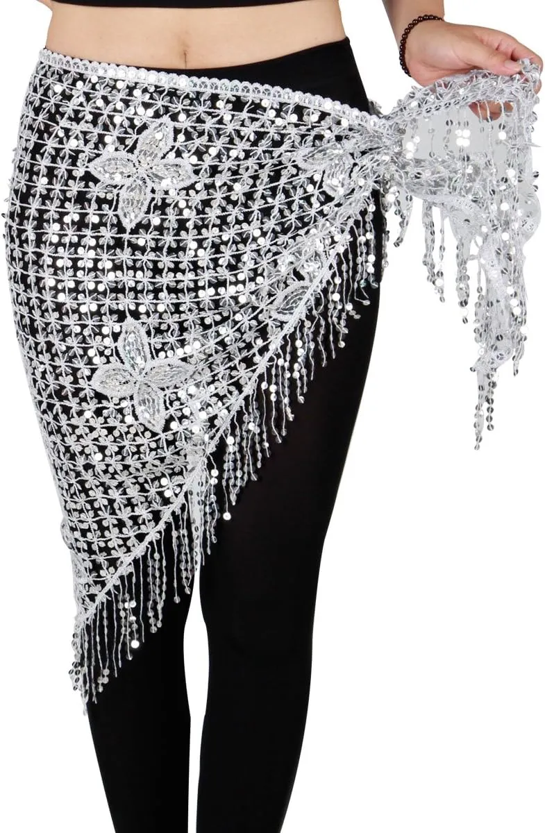 MISI CHAO Belly Dance Hip Scarf - Hip Skirt Belly Dancing Belt Triangle Shawl Tassel Belts Waist Chain for Women/Girls