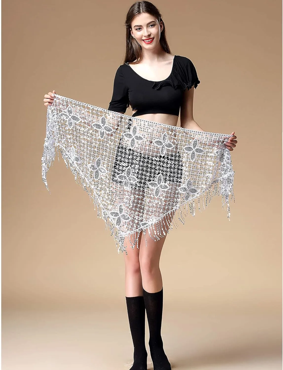 MISI CHAO Belly Dance Hip Scarf - Hip Skirt Belly Dancing Belt Triangle Shawl Tassel Belts Waist Chain for Women/Girls