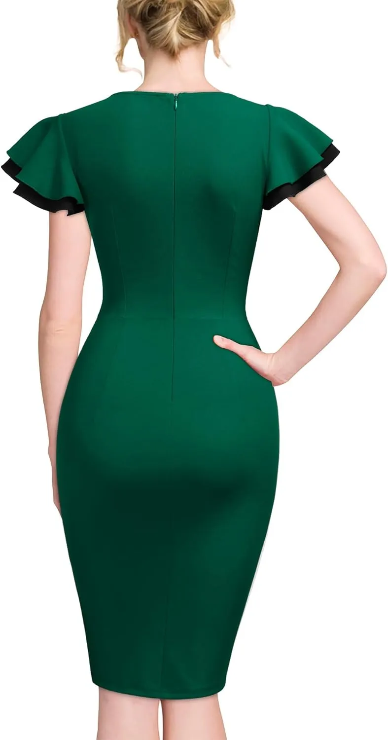 Miusol Women's Navy Style Deep-V Neck Vintage Evening Pencil Dress