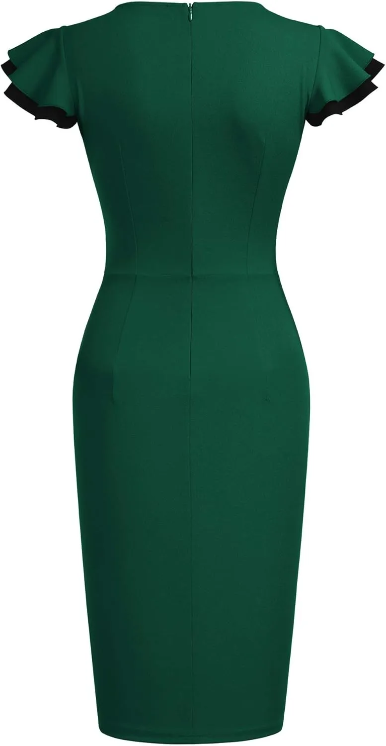 Miusol Women's Navy Style Deep-V Neck Vintage Evening Pencil Dress
