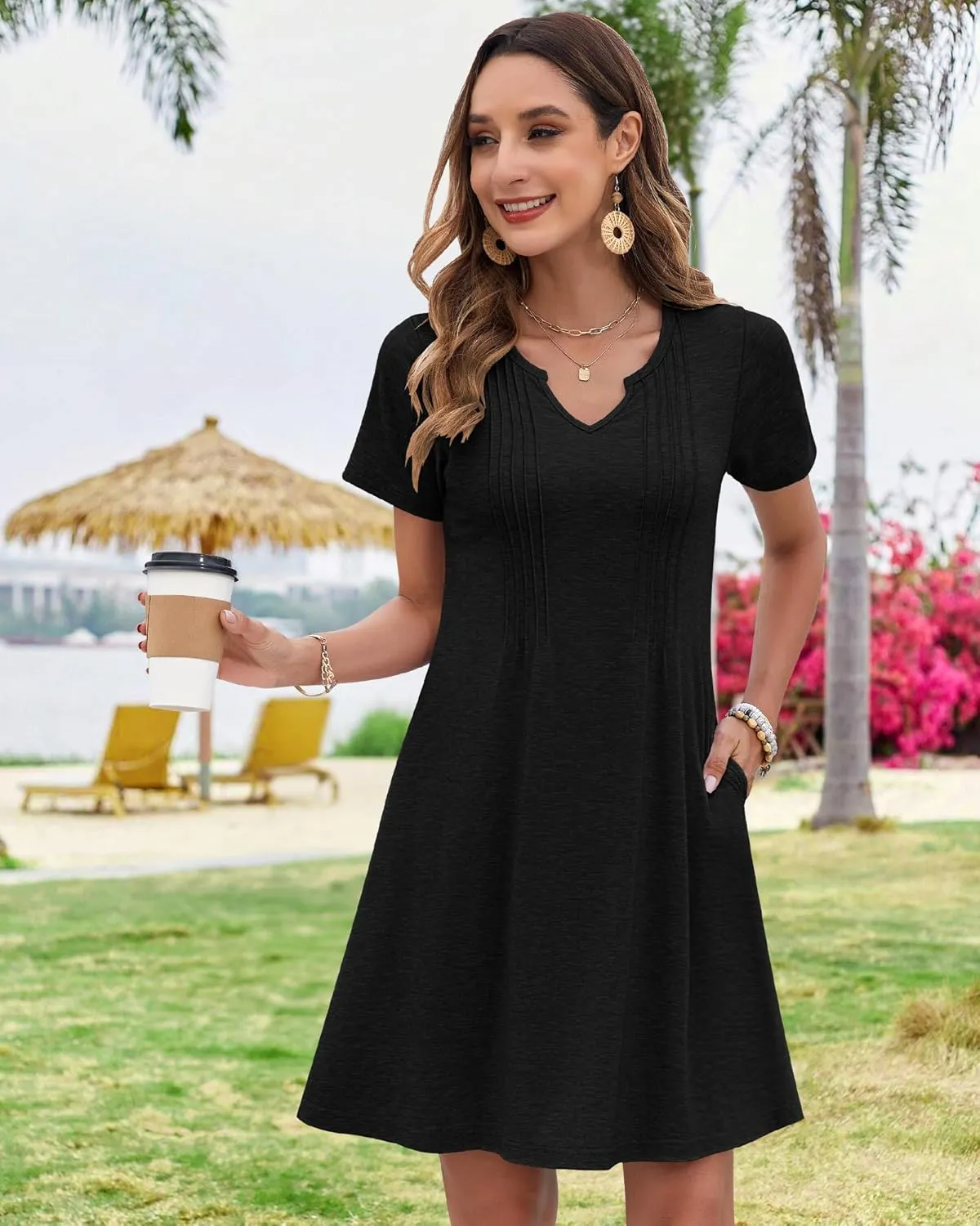MOLERANI Women's Summer Dress 2025 Casual T-Shirt Pleated Short Sleeve Beach Sundress Travel Vacation Outfit