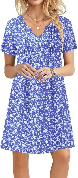 MOLERANI Women's Summer Dress 2025 Casual T-Shirt Pleated Short Sleeve Beach Sundress Travel Vacation Outfit