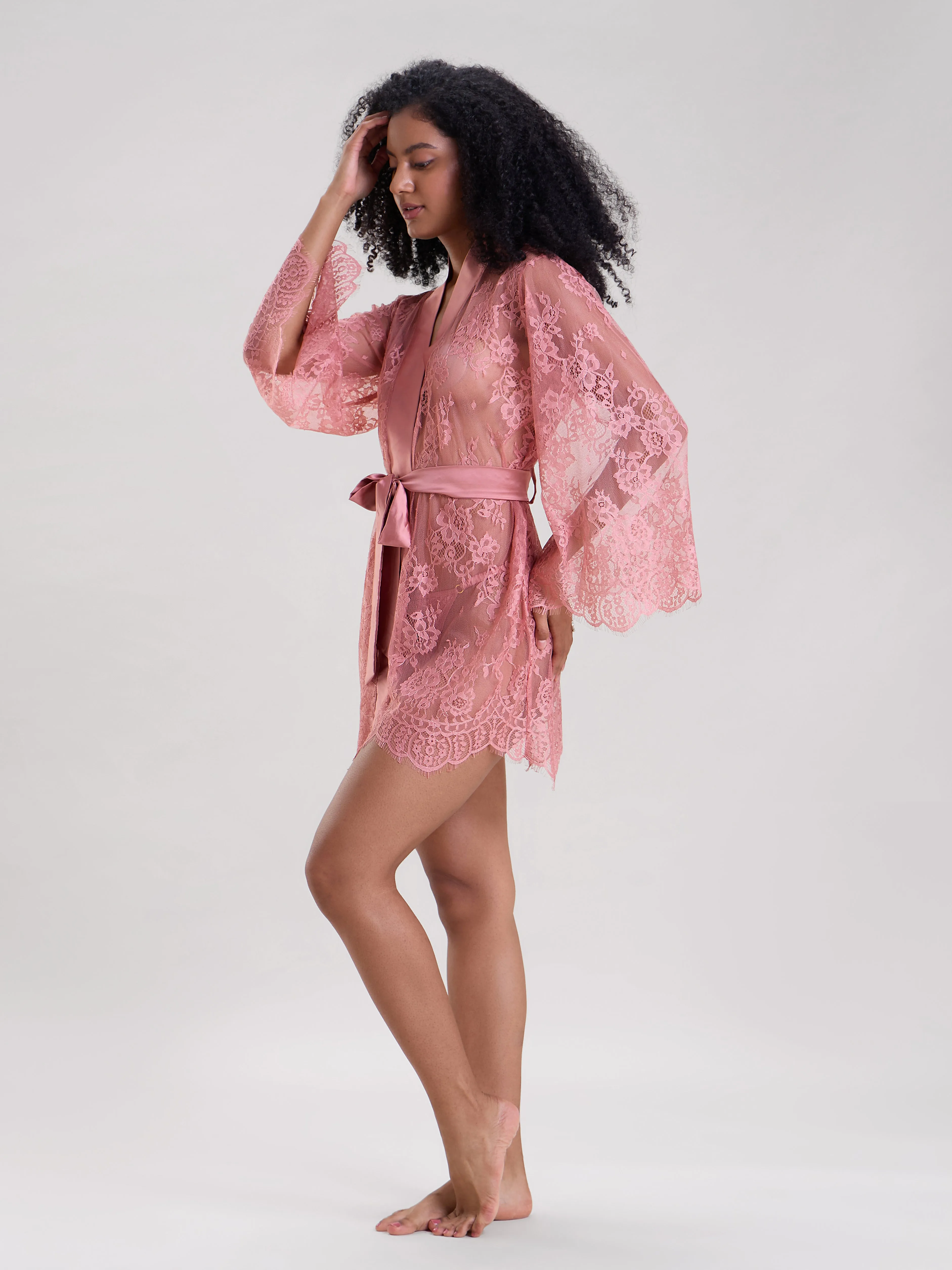 Mysthelle BLUSH PINK LACE ROBE WITH THONG
