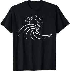 Ocean Wave Sunburst Beach Minimalist Graphic T-Shirt