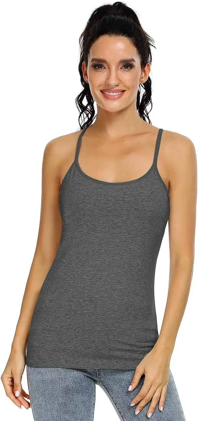 Orrpally Women Cotton Camisole Shelf Bra Cami Tank Tops Adjustable Spaghetti Strap Tank Top 3-Pack