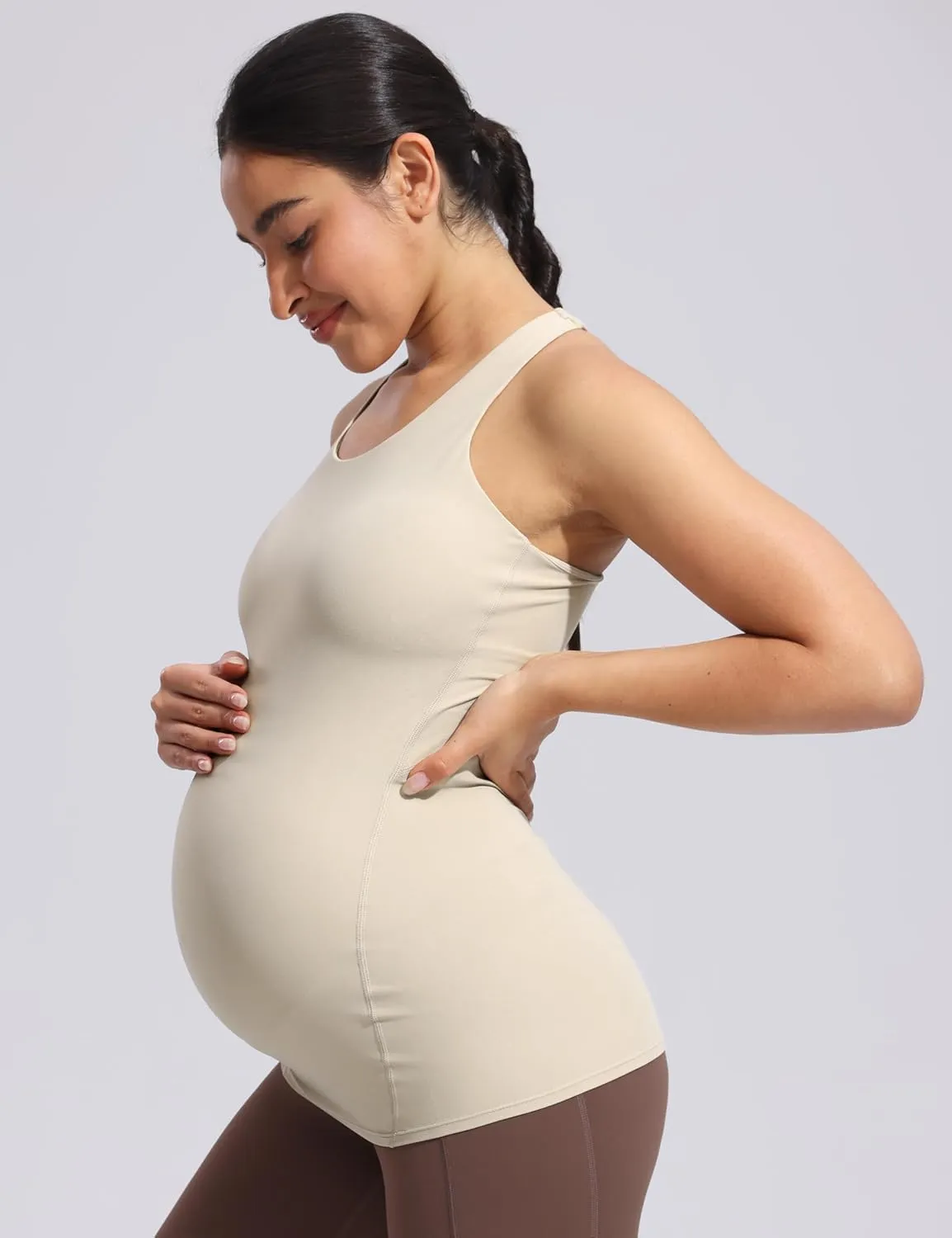 POSHDIVAH Women's Maternity Tank Tops with Built in Bra Padded Sleeveless Pregnancy Yoga Tee Workout Shirt Clothes