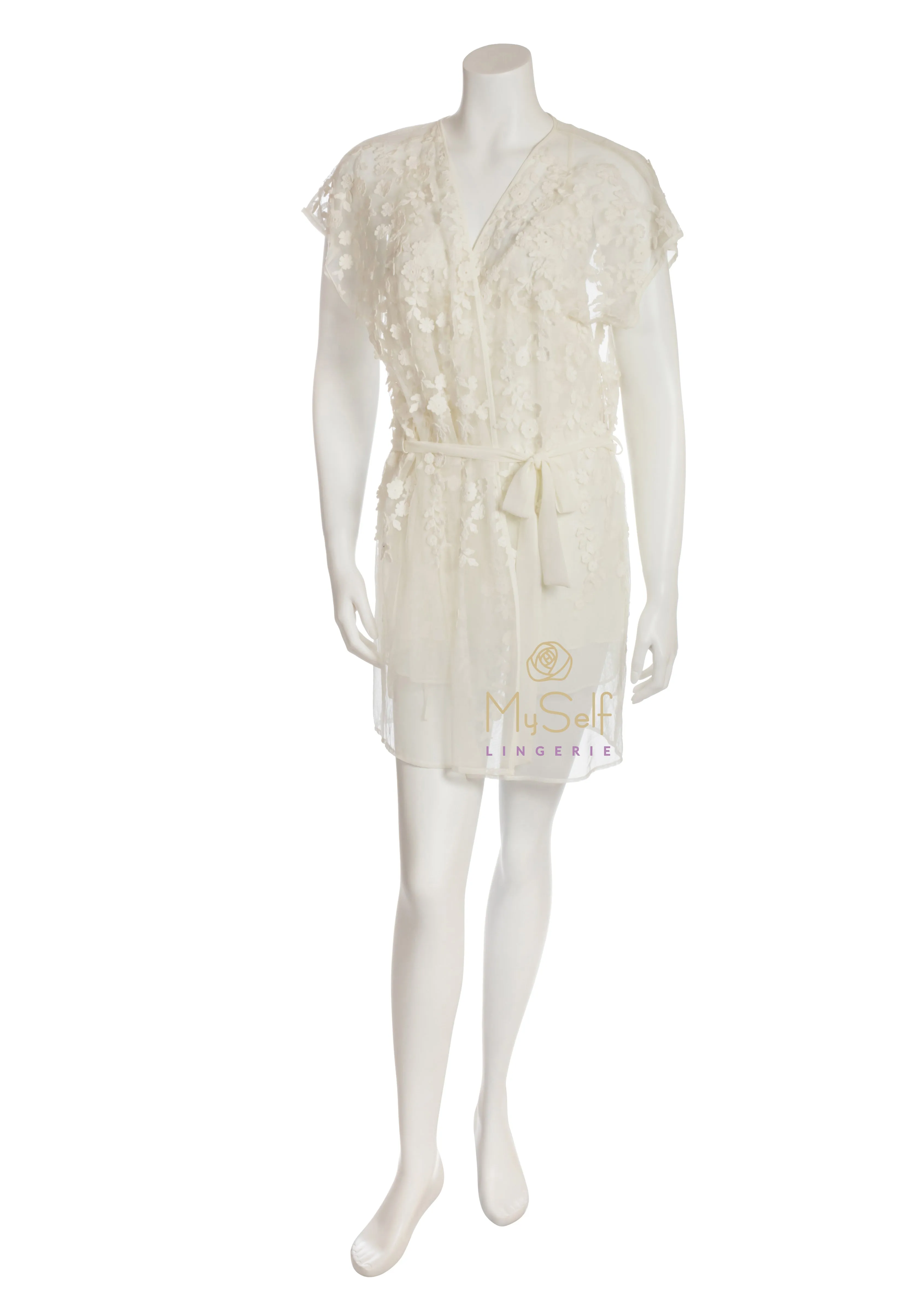 Q80480 Ivory Evette Lace Flowers Robe
