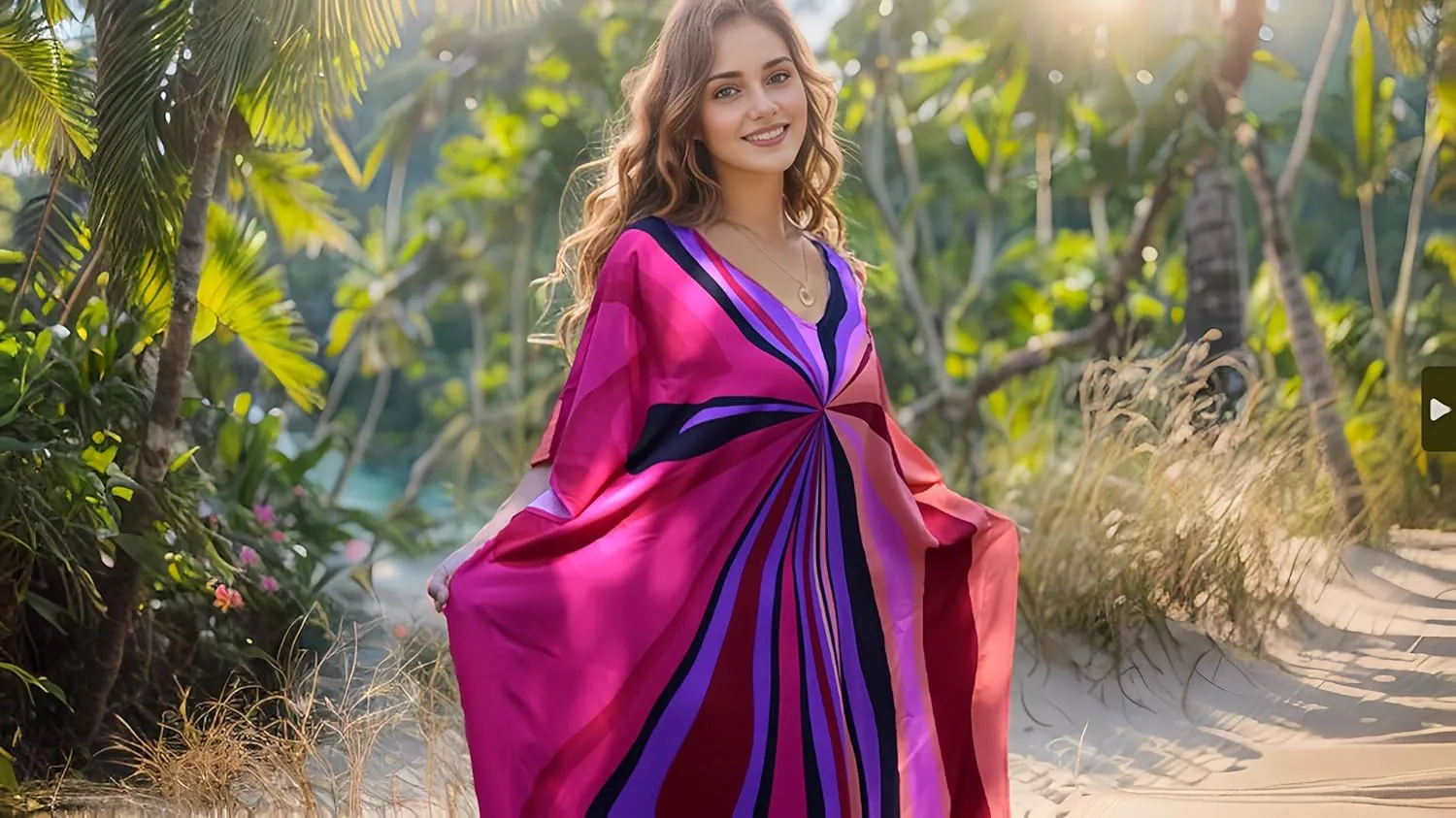 RanRui Floral Print Kaftan Dresses for Women Ethnic Boho Print Swim Cover up Batwing Sleeve Vneck Caftans