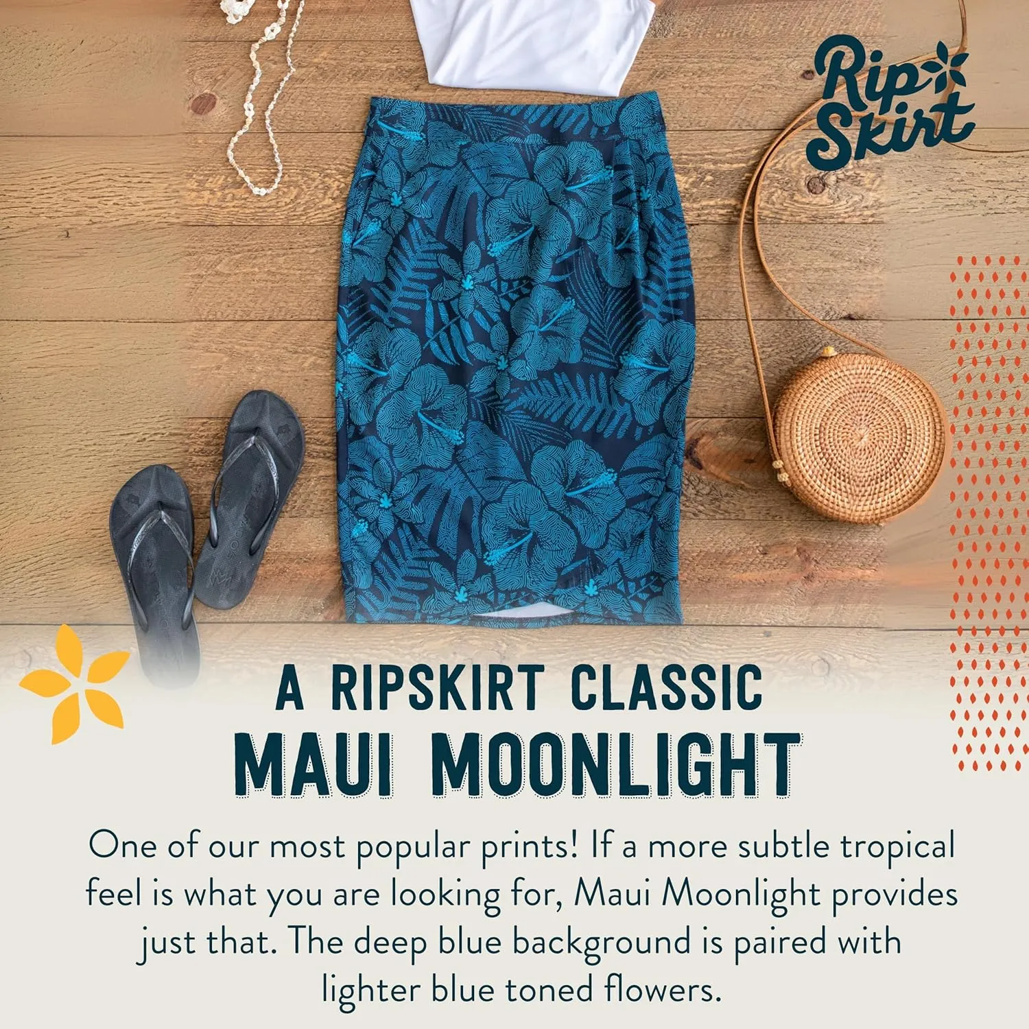 RipSkirt Hawaii Length 3 - Wrap Skirt for Women - Quick Dry Swim Cover-Up for Beach, Travel with Pocket