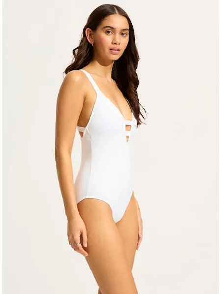 Seafolly Active Deep V Maillot Swimsuit  - White