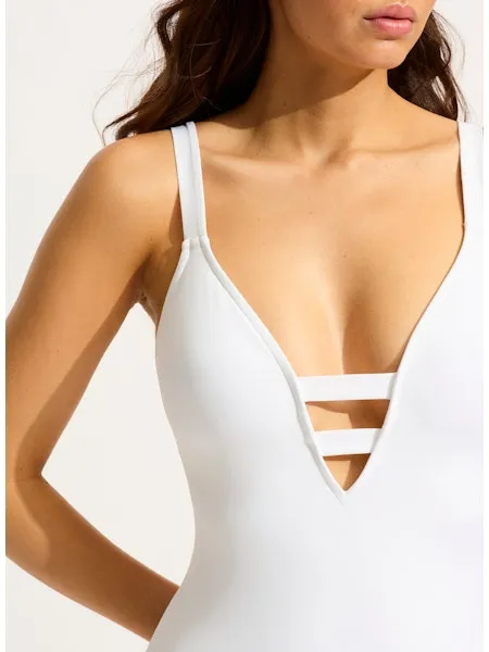 Seafolly Active Deep V Maillot Swimsuit  - White
