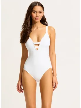 Seafolly Active Deep V Maillot Swimsuit  - White