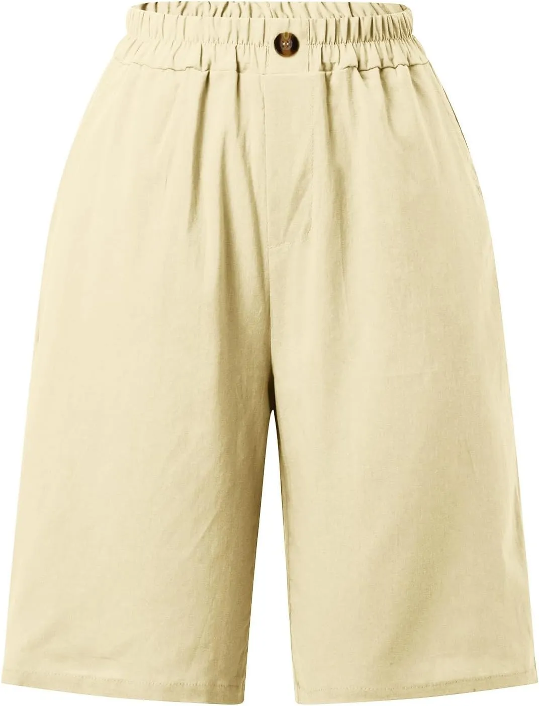 Shorts for Women 2025 Summer Casual Knee Lenght Capri Pants Button Elastic Waist Wide Leg Bermuda Short