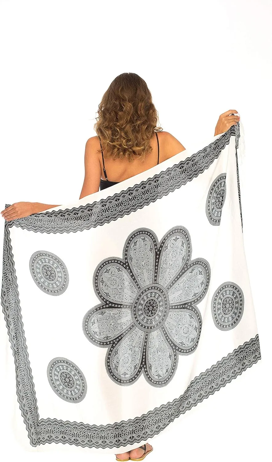 SHU-SHI Womens Beach Swimsuit Cover Up Flower Sarong Wrap with Coconut Clip