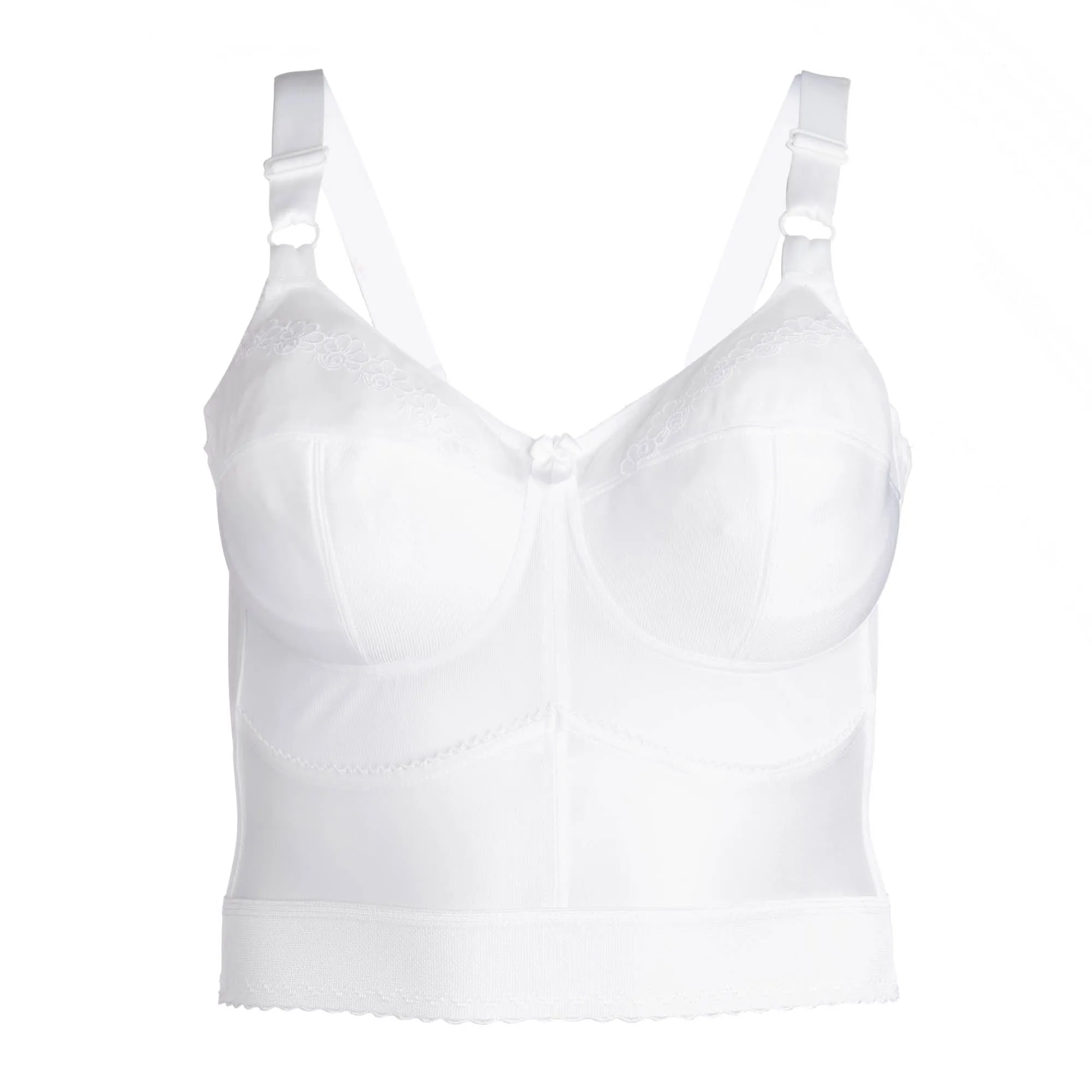 Style 7808 | Embroidered Soft Cup Long Line Bra - White
