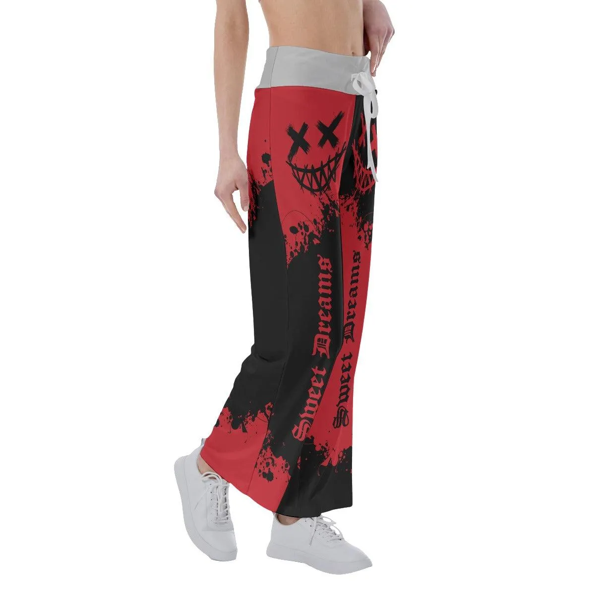 Sweet Dream Half Red Black High-waisted Wide Leg Pants