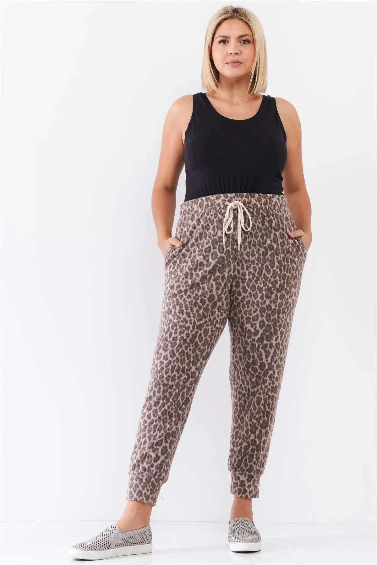 Taupe Brown Leopard Print Self-Tie High Waist Super Soft Lounge Pants /2-2-1