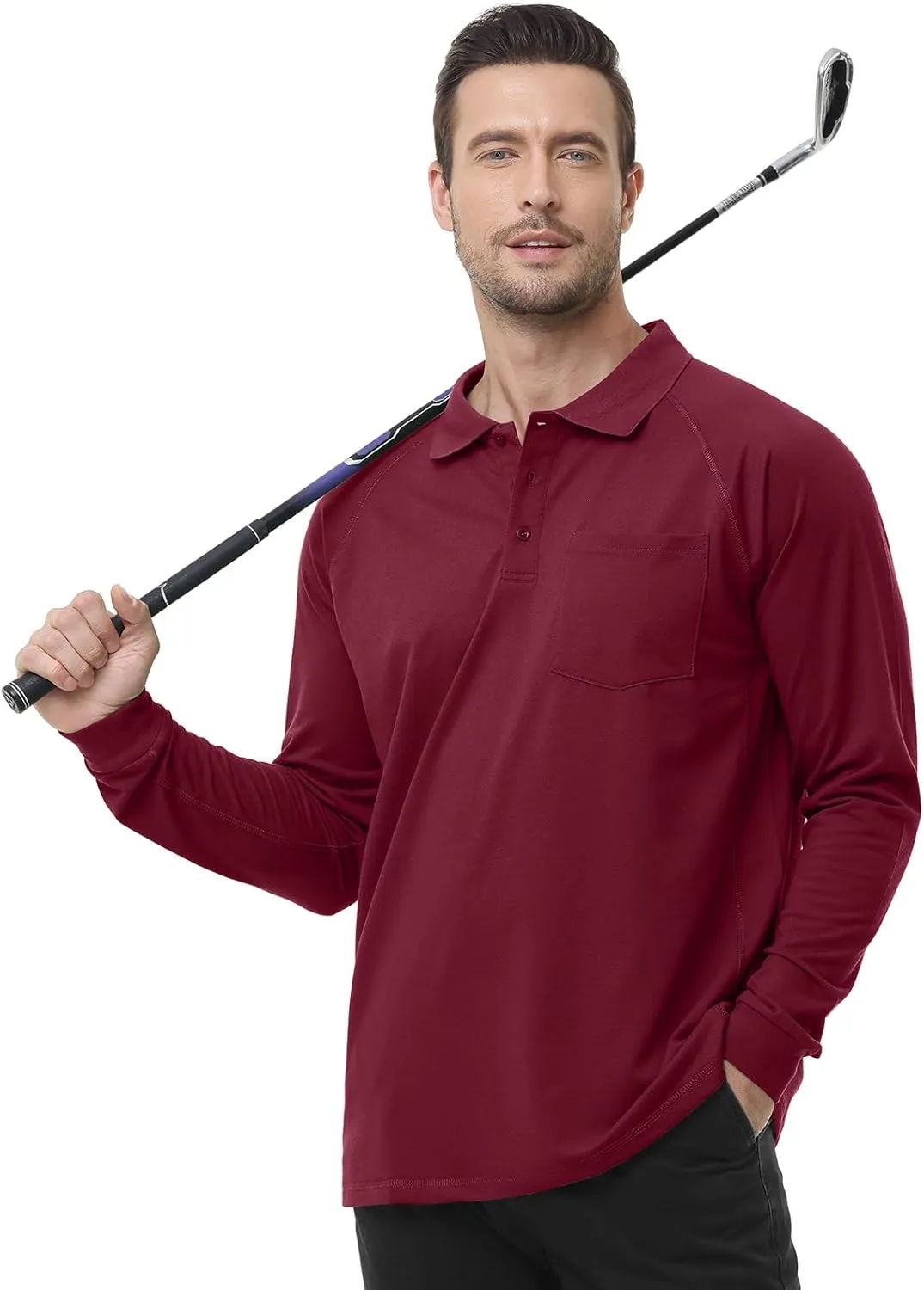 TIHEEN Men's Big & Tall Moisture Wicking Performance Golf Polo Shirt with Pocket Short Sleeve