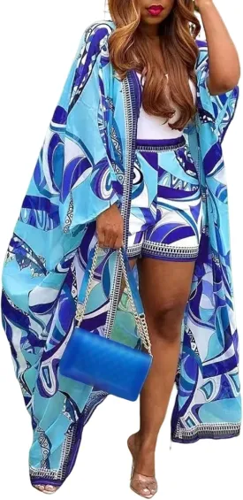 Two Piece Vacation Outfits for Women Sexy Beach Cover Up Long Sleeve Open Front Cardigan Shorts