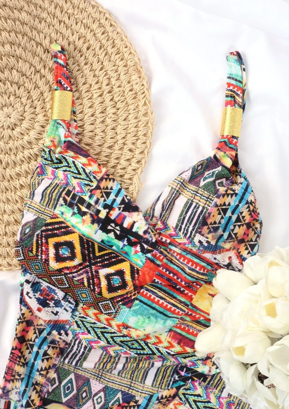 V-Neck One-Piece Swimsuit